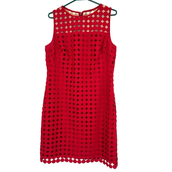 Lauren Ralph Lauren size 12 sleeveless red dress overlay lined hidden rear zip - Picture 1 of 6